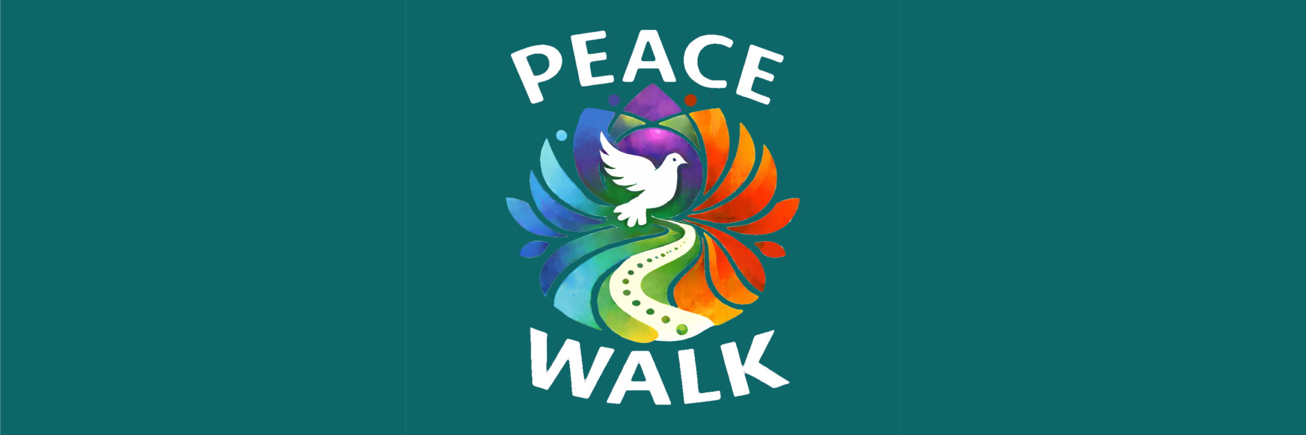Peace Walk dark green banner w White Letter Logo